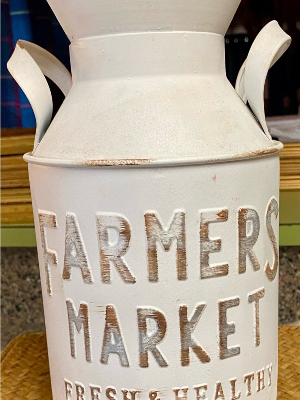 White Metal  Rustic 'Farmers Market' Decorative Milk Can